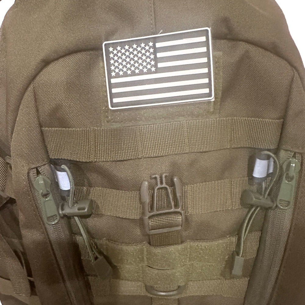 Rugged Olive Backpack With Flag Patch - image 3